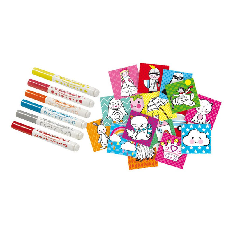 SES CREATIVE Children's Stamping with Markers Kit, 6 Markers, Unisex, 3 to 6 Years, Multi-colour