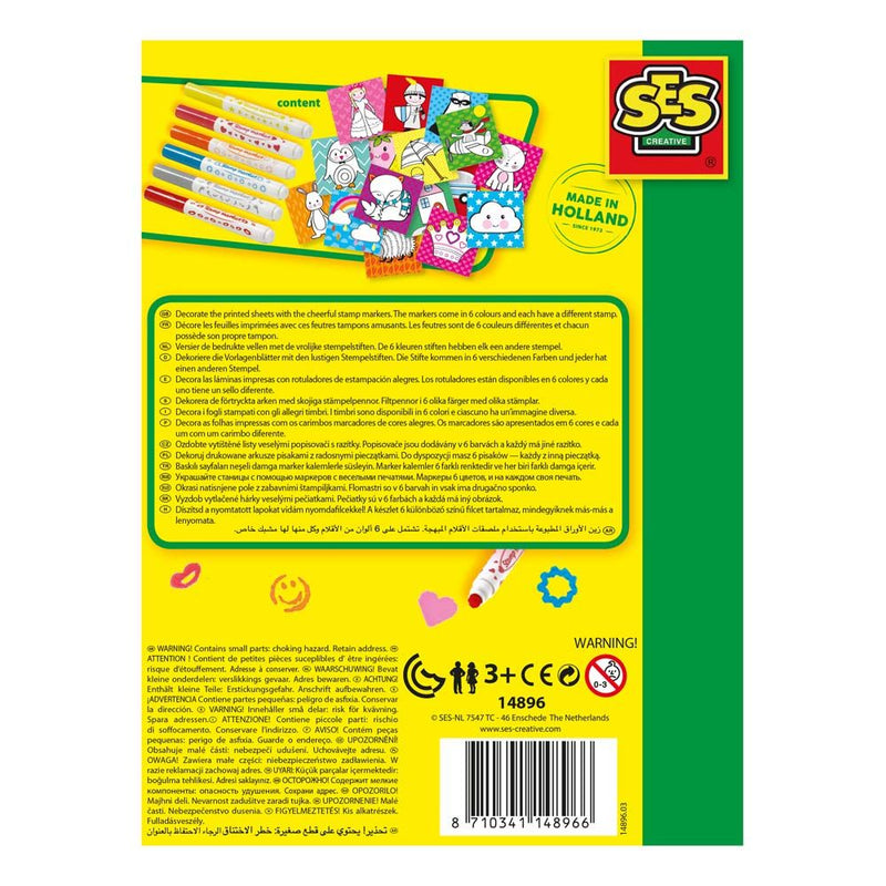 SES CREATIVE Children's Stamping with Markers Kit, 6 Markers, Unisex, 3 to 6 Years, Multi-colour