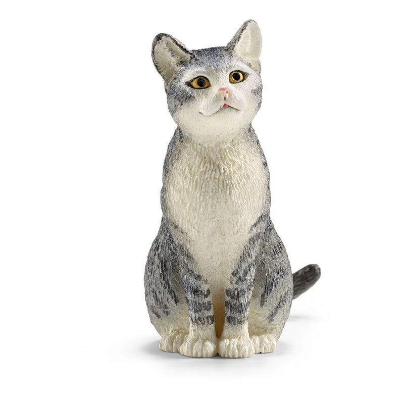 SCHLEICH Farm World Cat Sitting Toy Figure, Grey/White, 3 to 8 Years