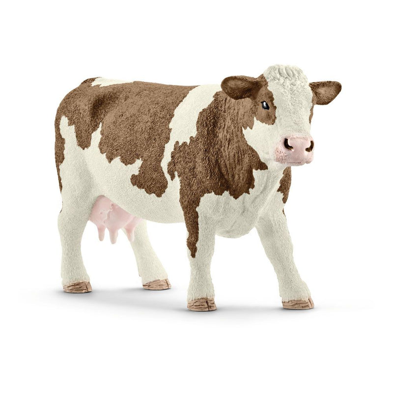 SCHLEICH Farm World Simmental Cow Toy Figure, White/Brown, 3 to 8 Years
