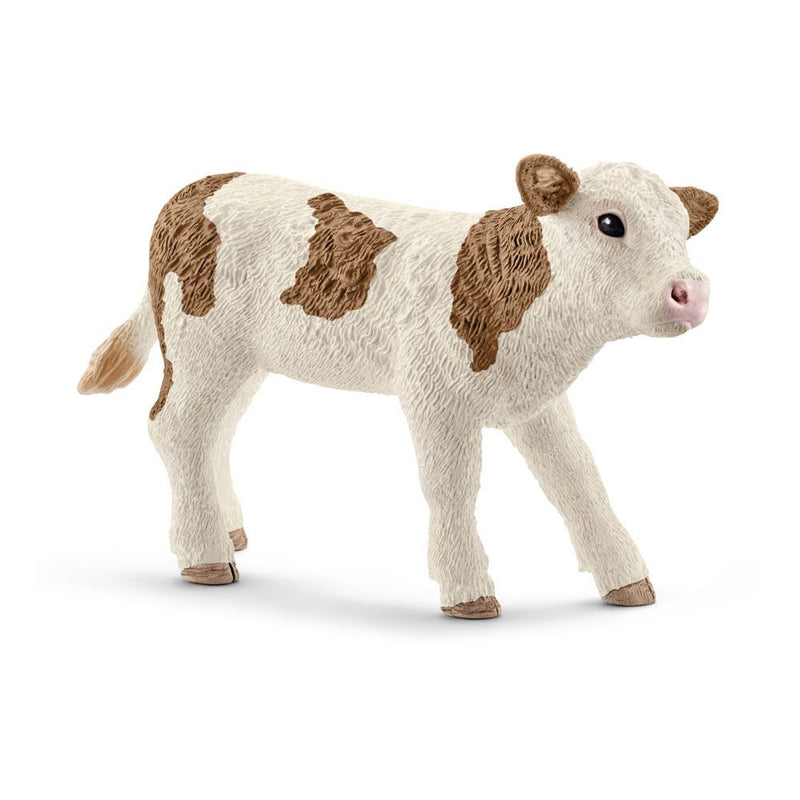 SCHLEICH Farm World Simmental Calf Toy Figure, White/Brown, 3 to 8 Years