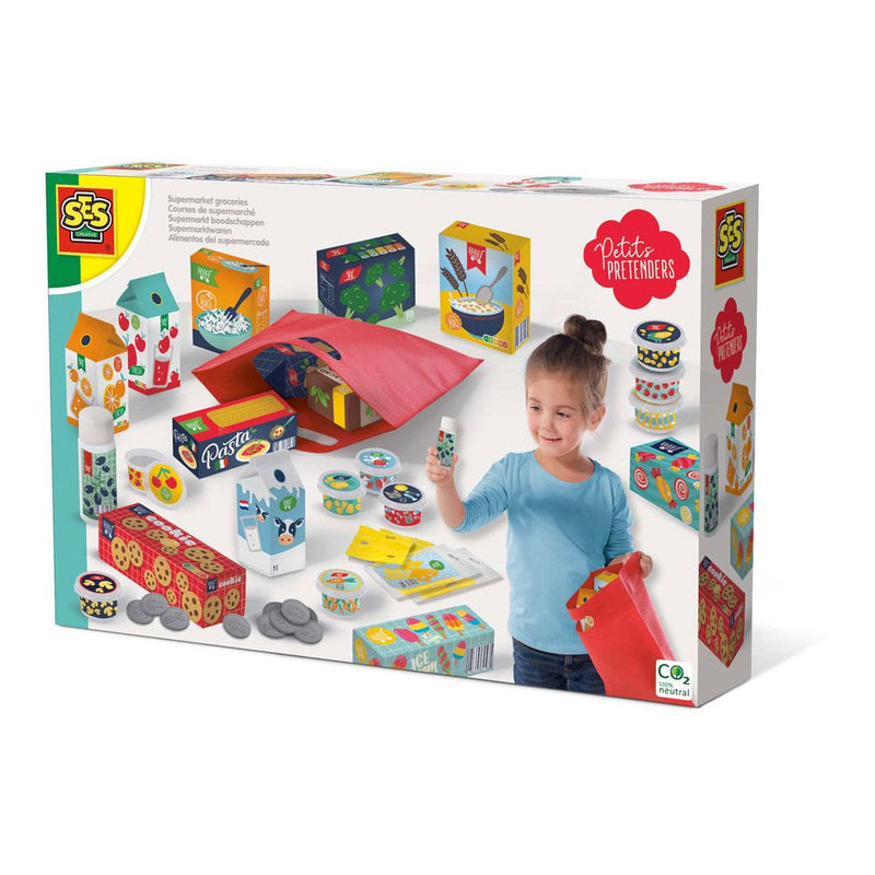 SES CREATIVE Petits Pretenders Children's Supermarket Groceries Play Set, Unisex, Three Years and Above, Multi-colour