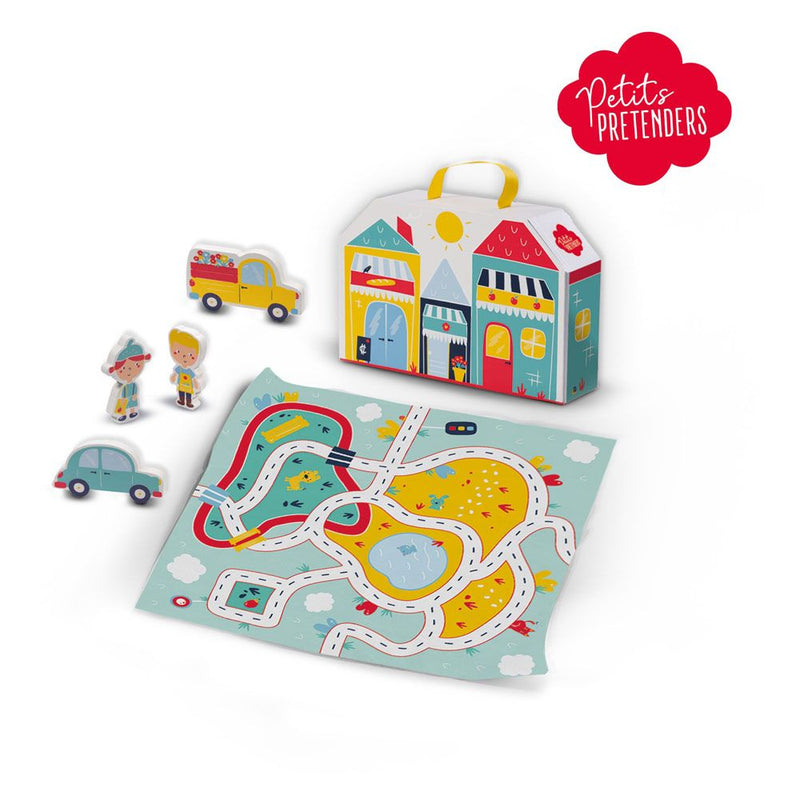 SES CREATIVE Petits Pretenders Children's Shopping District Play Suitcase and Play Mat, Unisex, Three Years and Above, Multi-colour