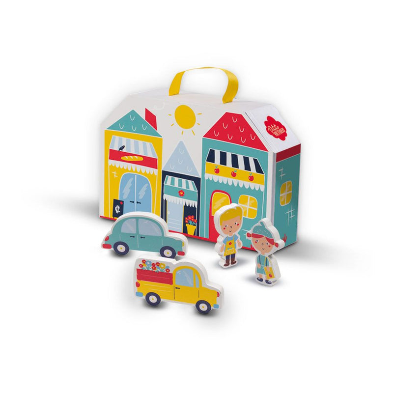 SES CREATIVE Petits Pretenders Children's Shopping District Play Suitcase and Play Mat, Unisex, Three Years and Above, Multi-colour