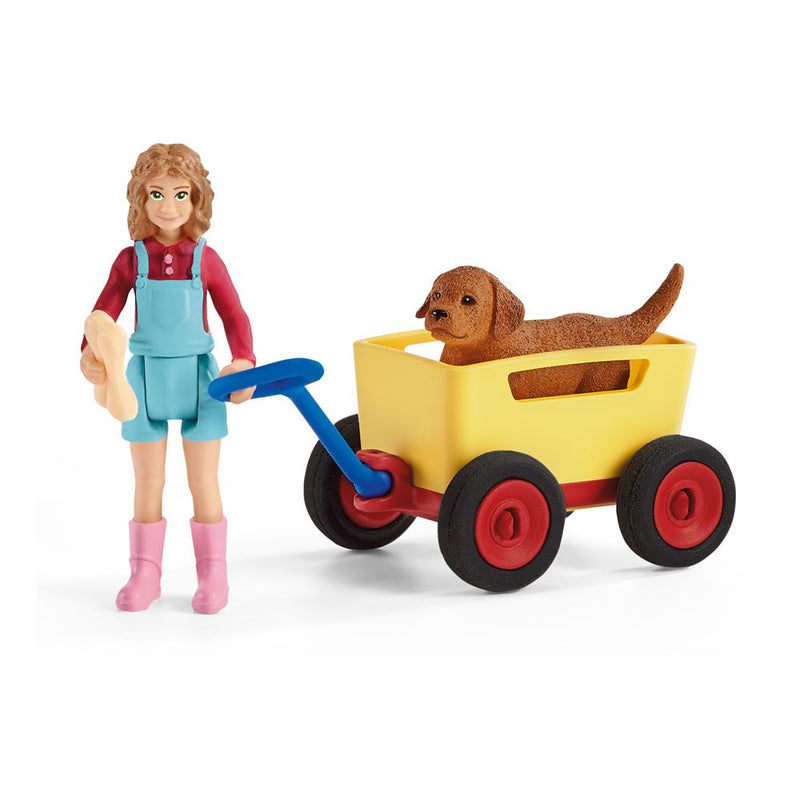 SCHLEICH Farm World Puppy Wagon Ride Toy Figure Set, 3 to 8 Years, Multi-colour