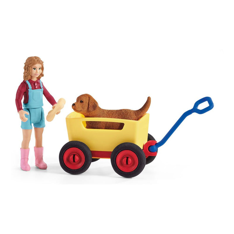 SCHLEICH Farm World Puppy Wagon Ride Toy Figure Set, 3 to 8 Years, Multi-colour