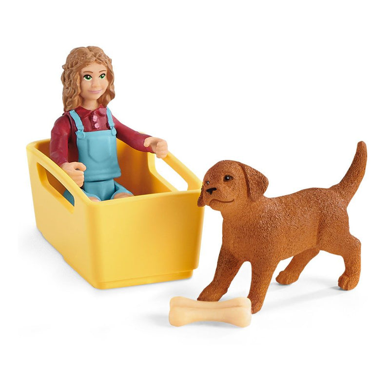 SCHLEICH Farm World Puppy Wagon Ride Toy Figure Set, 3 to 8 Years, Multi-colour