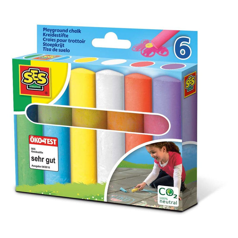 SES CREATIVE Children's Playground Chalks, 6 Pack, 2 to 12 Years, Multi-colour