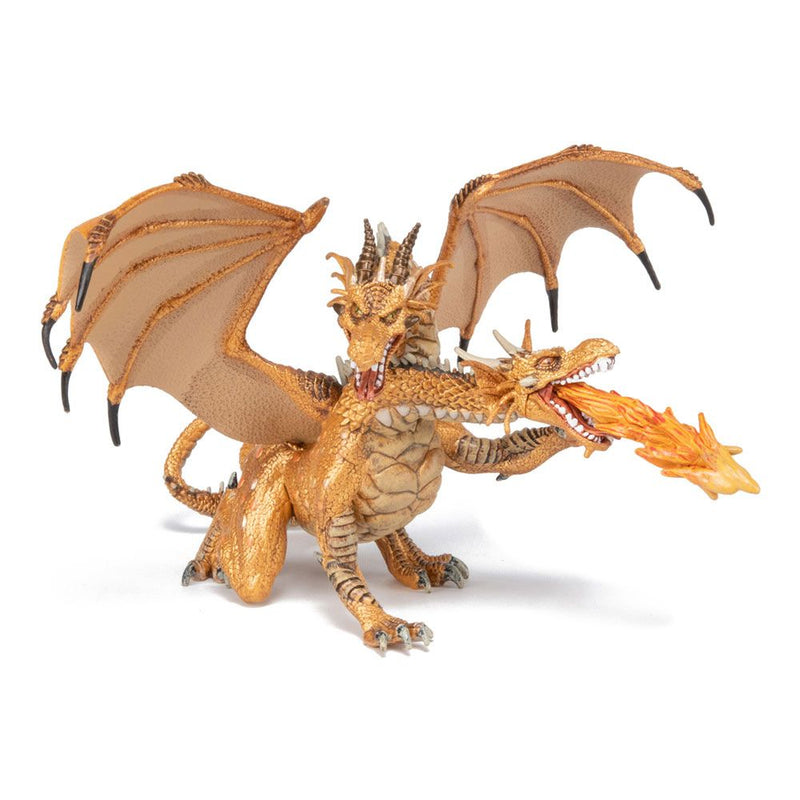 PAPO Fantasy World Gold Two Headed Dragon Toy Figure, Three Years or Above, Gold