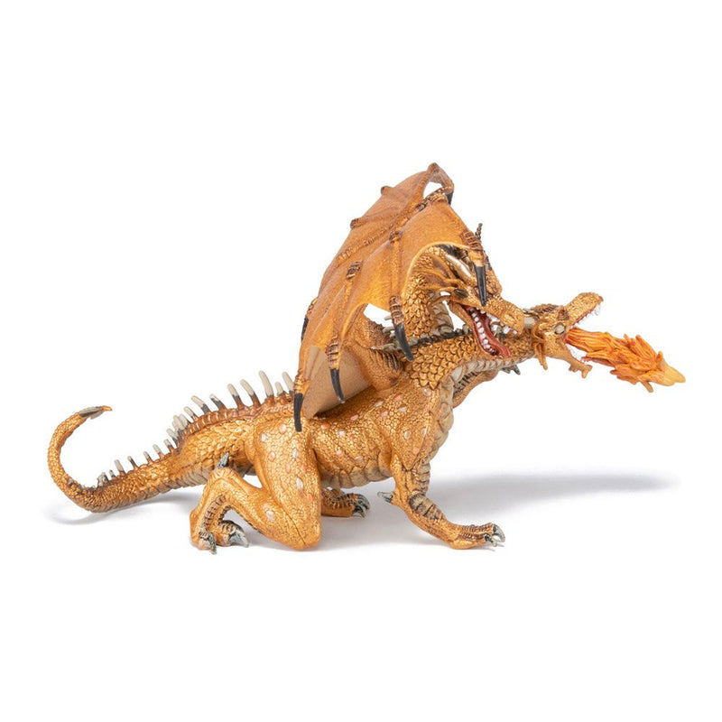 PAPO Fantasy World Gold Two Headed Dragon Toy Figure, Three Years or Above, Gold