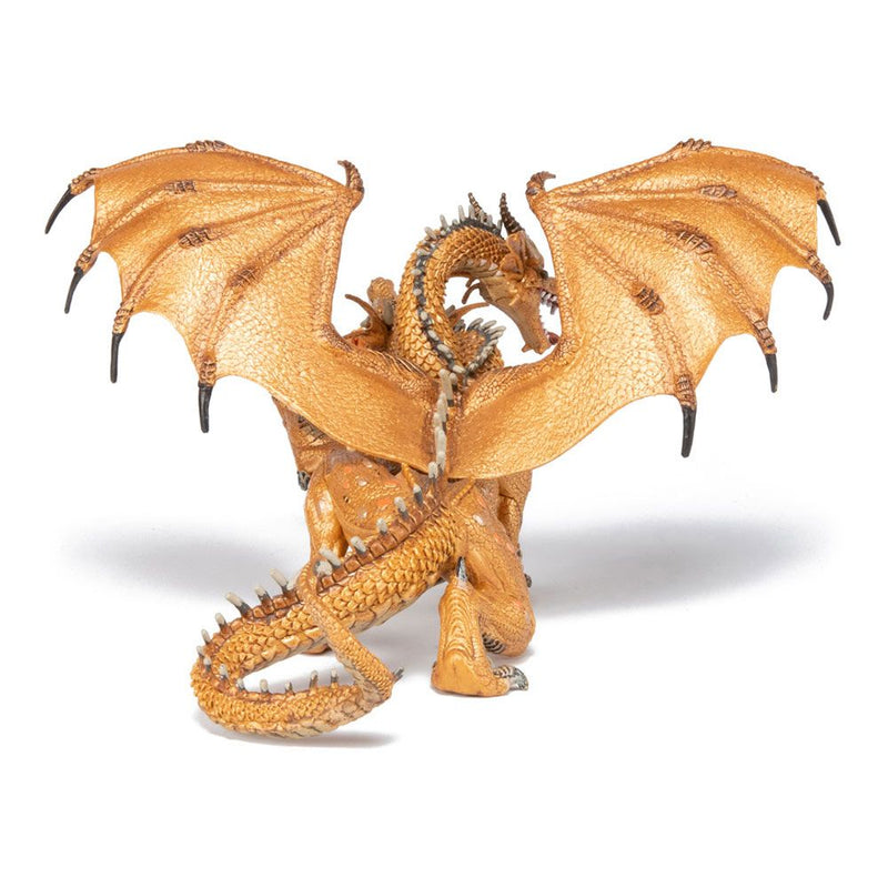 PAPO Fantasy World Gold Two Headed Dragon Toy Figure, Three Years or Above, Gold