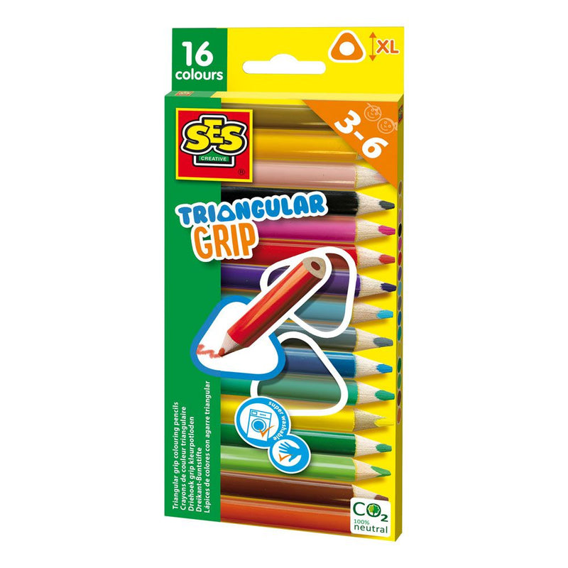 SES CREATIVE Children's Triangular Grip Thick Colouring Pencils, 16 Pieces, 3 to 6 Years