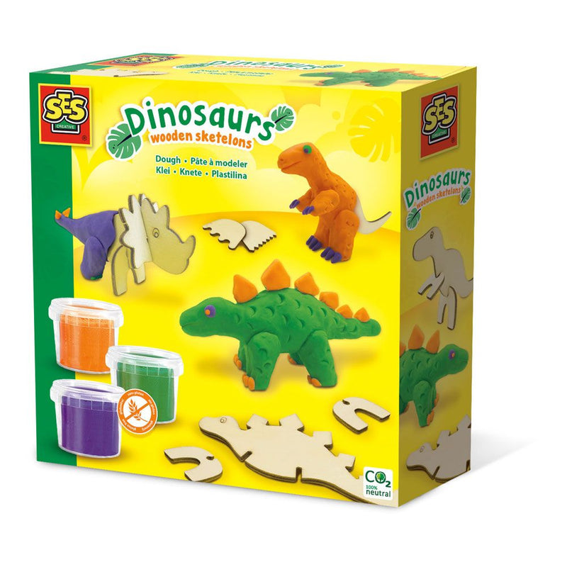 SES CREATIVE Dinosaurs Wooden Skeletons Modelling Dough Set, 3 Years and Above
