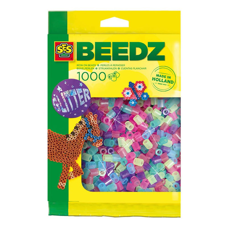 SES CREATIVE Beedz Iron-on Beads 1000 Mix Glitter, 5 Years and Above