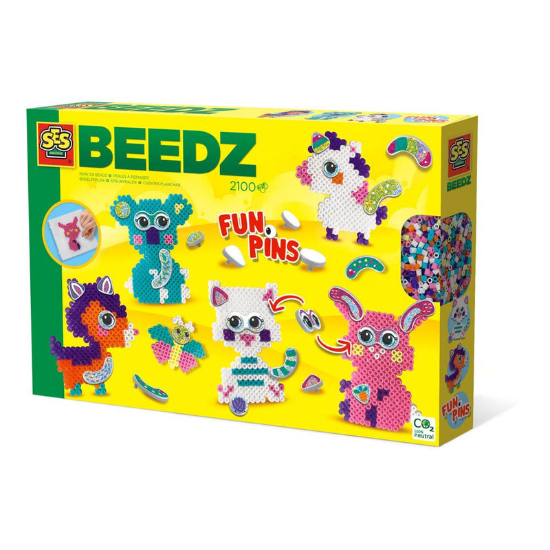 SES CREATIVE Beedz Iron-On-Beads Funpins Glitter Animals Square Pegboard, 2100 Iron-On Beads, 5 Years and Above