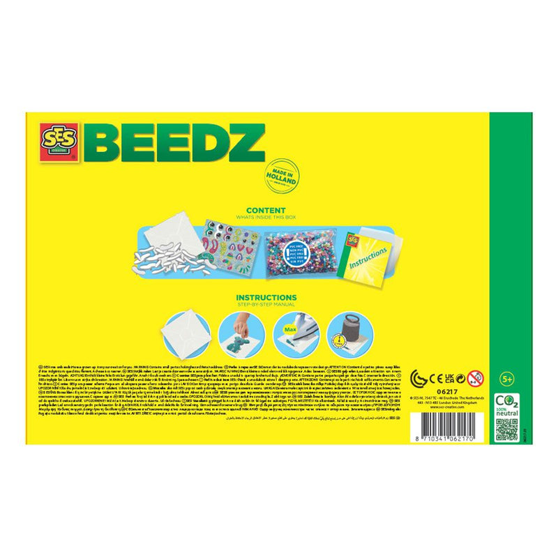 SES CREATIVE Beedz Iron-On-Beads Funpins Glitter Animals Square Pegboard, 2100 Iron-On Beads, 5 Years and Above