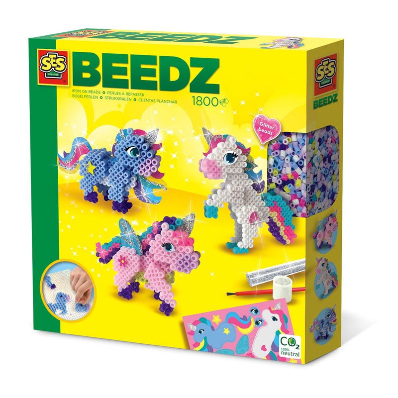 SES CREATIVE Beedz Iron-on Beads Unicorns Pegboard, 1800 iron-on Beads, 5 Years and Above