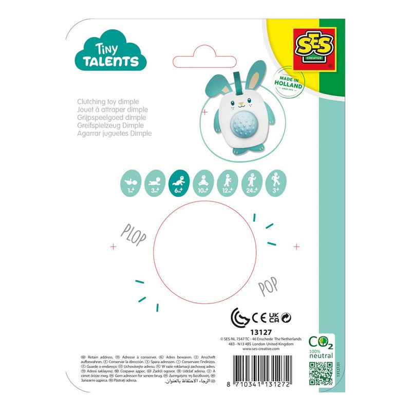 SES CREATIVE Tiny Talents Bunny Clutching Sensory Dimple Toy, 6 Month and Above