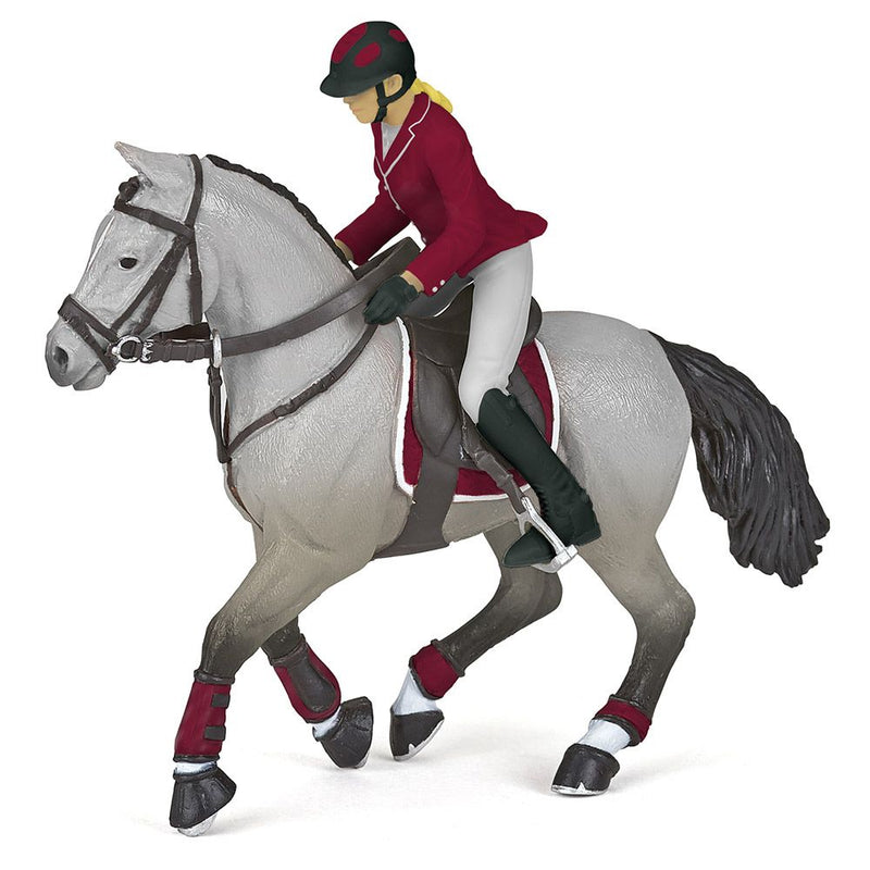 PAPO Horses and Ponies Competition Horse and Horsewoman Toy Figure, Three Years or Above, Grey