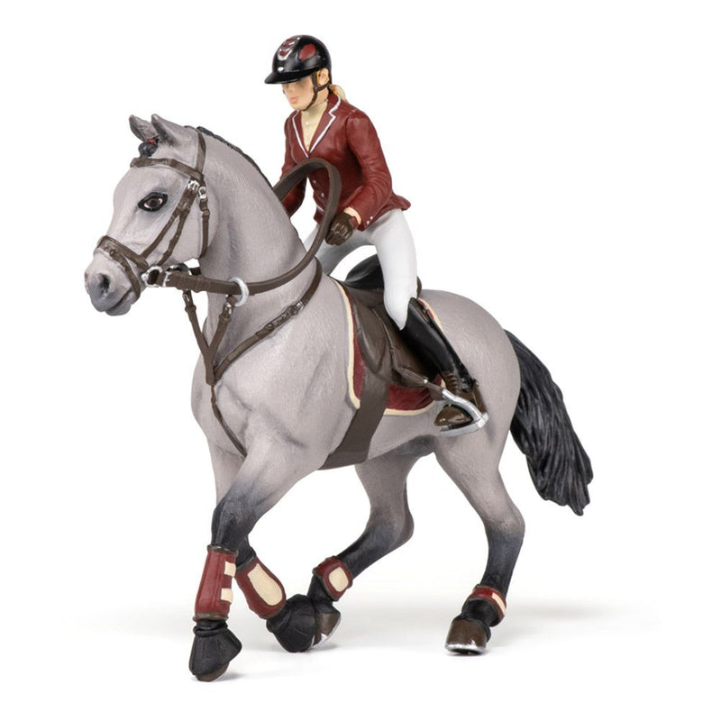 PAPO Horses and Ponies Competition Horse and Horsewoman Toy Figure, Three Years or Above, Grey