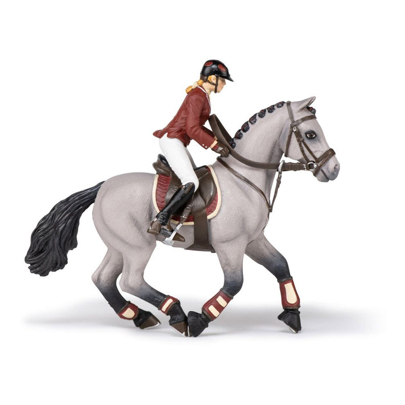 PAPO Horses and Ponies Competition Horse and Horsewoman Toy Figure, Three Years or Above, Grey
