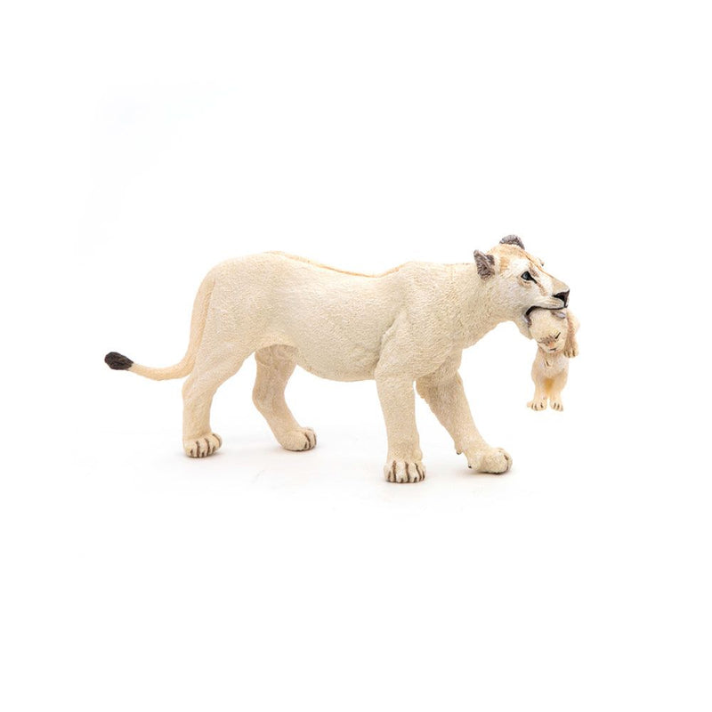 PAPO Wild Animal Kingdom White Lioness with Cub Toy Figure, 3 Years or Above, White