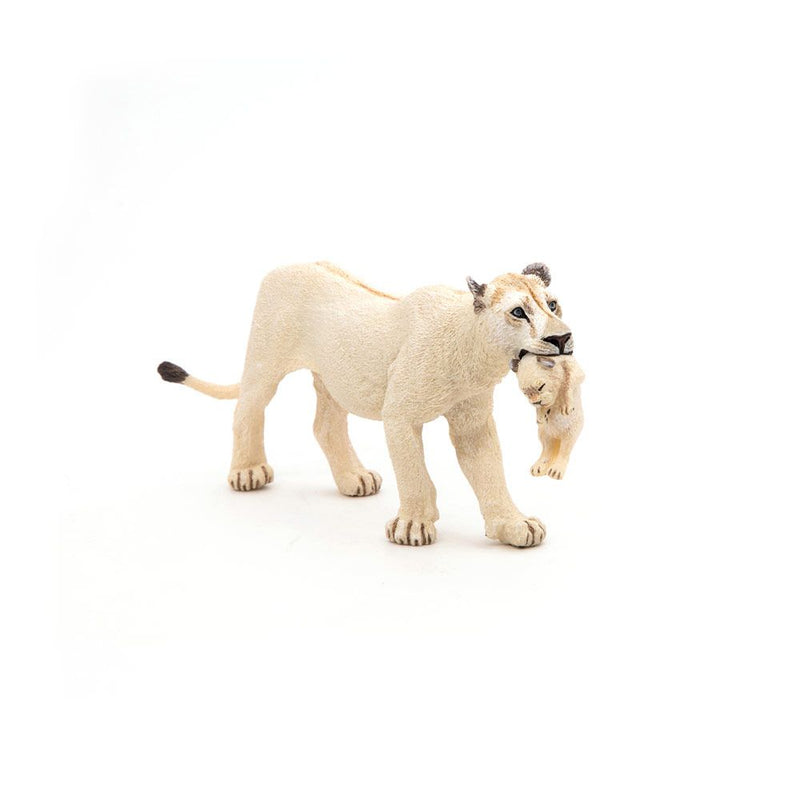 PAPO Wild Animal Kingdom White Lioness with Cub Toy Figure, 3 Years or Above, White