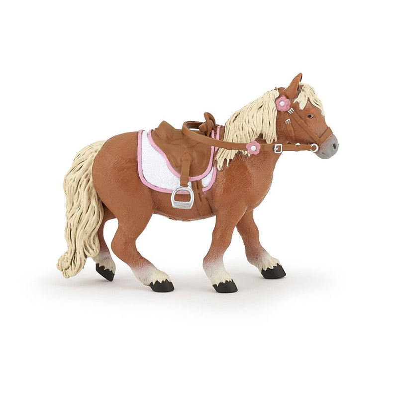 PAPO Horses and Ponies Shetland Pony with Saddle Toy Figure, 3 Years or Above, Brown/White