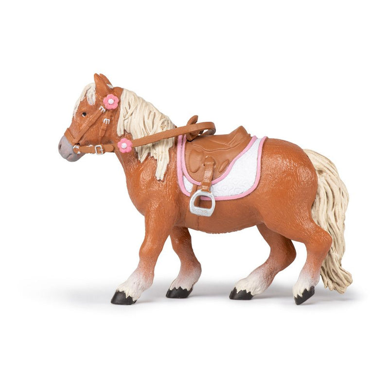 PAPO Horses and Ponies Shetland Pony with Saddle Toy Figure, 3 Years or Above, Brown/White