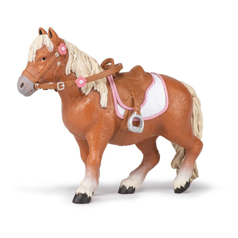 PAPO Horses and Ponies Shetland Pony with Saddle Toy Figure, 3 Years or Above, Brown/White