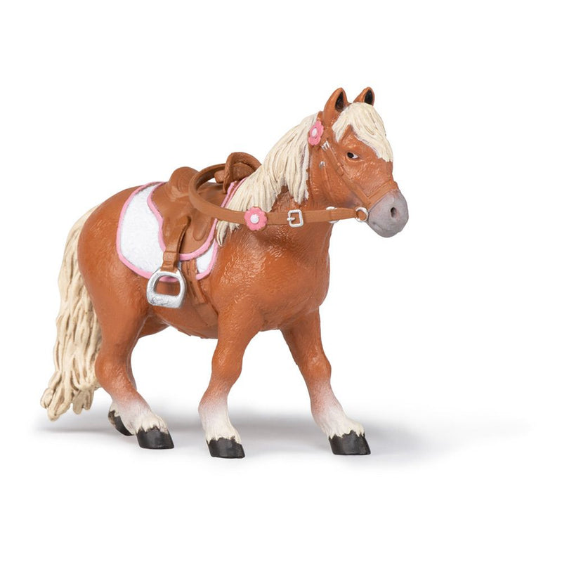 PAPO Horses and Ponies Shetland Pony with Saddle Toy Figure, 3 Years or Above, Brown/White