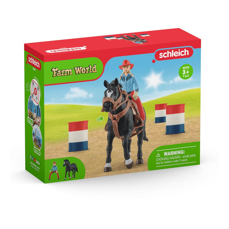 SCHLEICH Farm World Cowgirl Barrel Racing Fun Toy Playset, 3 to 8 Years, Multi-colour