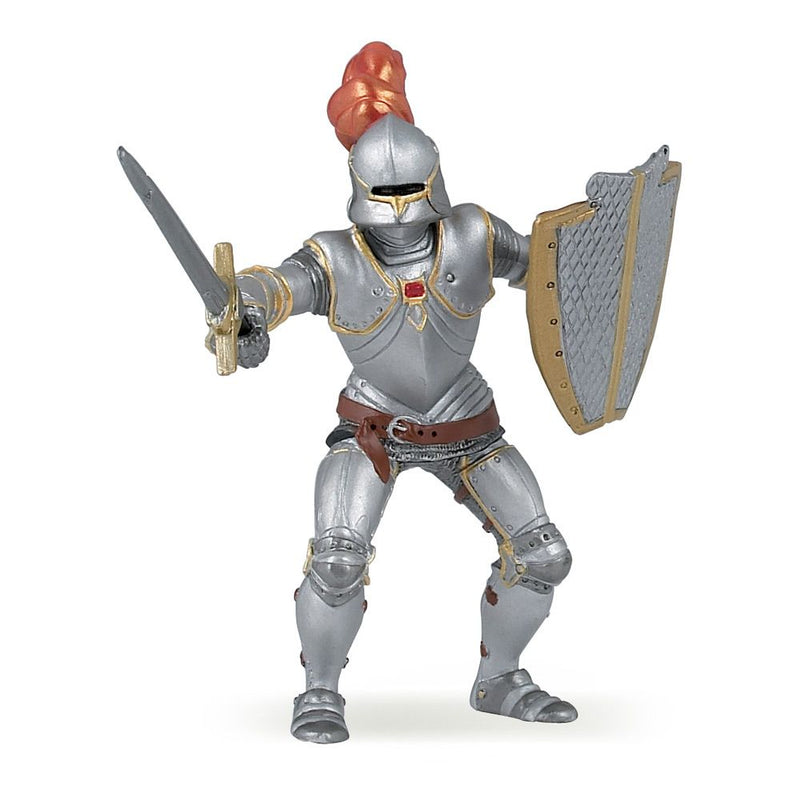 PAPO Fantasy World Knight in Armour with Red Feather Toy Figure, 3 Years or Above, Silver