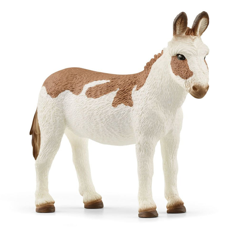 SCHLEICH Farm World American Spotted Donkey Toy Figure, 3 to 8 Years, White/Brown