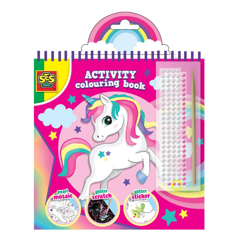 SES CREATIVE 3-in-1 Activity Glitter Colouring Book, Three Years and Above