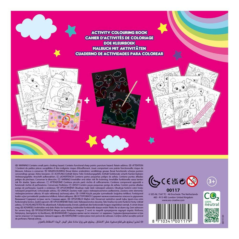 SES CREATIVE 3-in-1 Activity Glitter Colouring Book, Three Years and Above