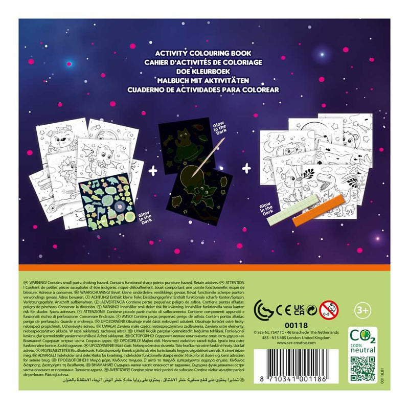 SES CREATIVE 3-in-1 Activity Glow-in-the-Dark Colouring Book, Three Years and Above