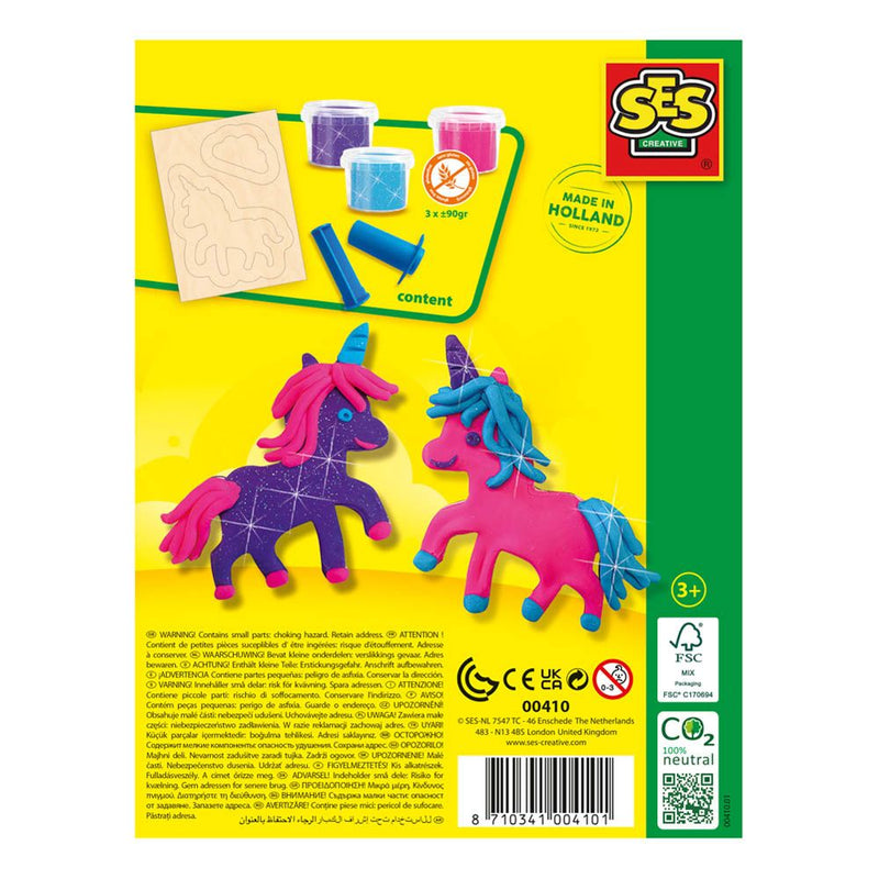 SES CREATIVE Unicorns Neon Glitter Modelling Dough Set, Three Years and Above