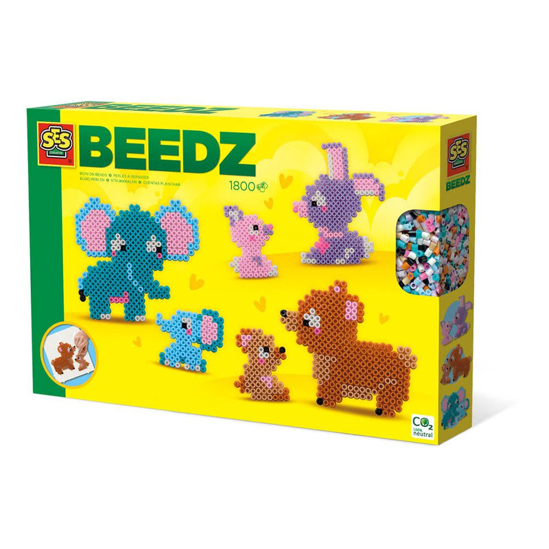 SES CREATIVE Beedz Cute Family Animals 1800 Iron-on Beads Mosaic Art Kit, Five Years and Above
