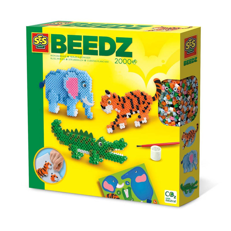 SES CREATIVE Beedz Safari Animals 2000 Iron-on Beads Mosaic Art Kit, Five Years and Above