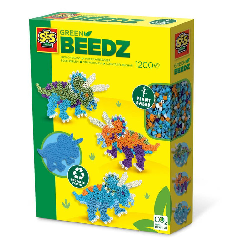 SES CREATIVE Beedz Triceratops Dino Green 1200 Iron-on Beads Mosaic Art Kit, Five Years and Above