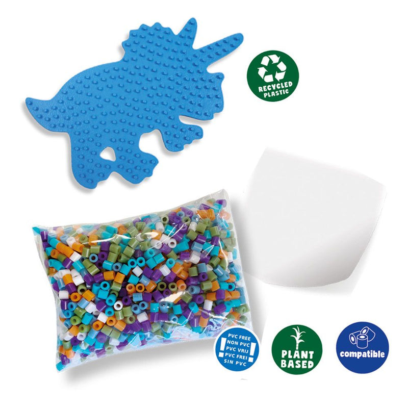 SES CREATIVE Beedz Triceratops Dino Green 1200 Iron-on Beads Mosaic Art Kit, Five Years and Above