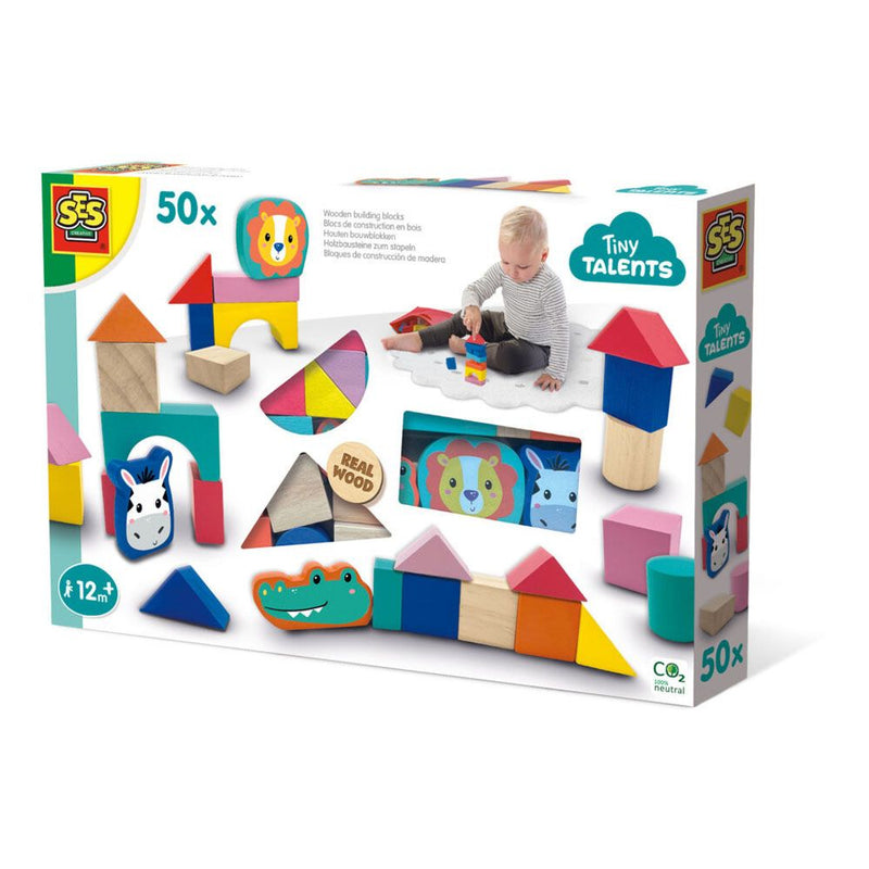 SES CREATIVE Tiny Talents Wooden Building Blocks, 12 Months and Above