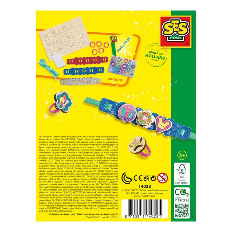 SES CREATIVE Easy Rings and Glitter Bracelets Jewellery Making Set, 3 to 6 Years