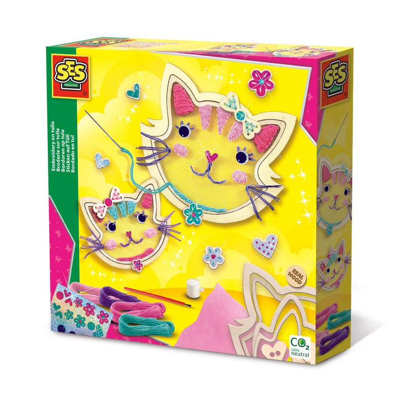 SES CREATIVE Cat Tulle Embroidery Set, Six Years and Above
