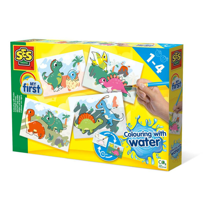 SES CREATIVE Dinos Colouring with Water Painting Set, 1 to 4 Years