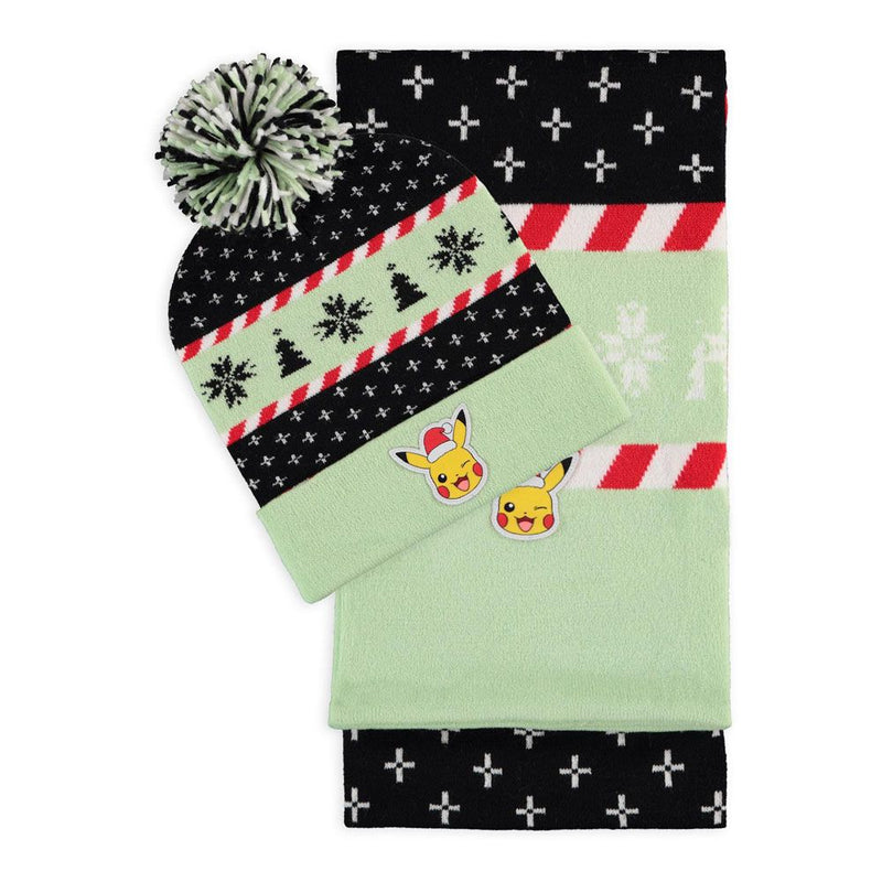 POKEMON Pikachu Christmas Festive Beanie & Scarf Gift Set