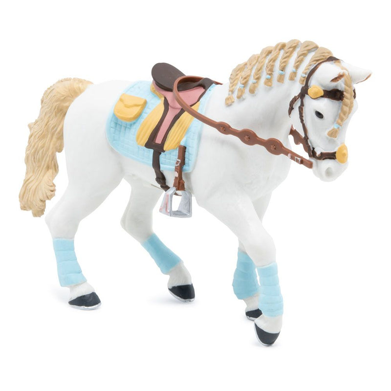 PAPO Horse and Ponies Blue Trendy Rider's Horse Toy Figure, 3 to 8 Years, White