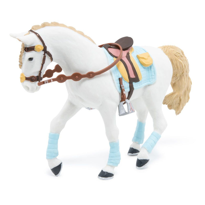 PAPO Horse and Ponies Blue Trendy Rider's Horse Toy Figure, 3 to 8 Years, White