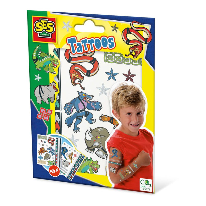 SES CREATIVE Animal Fighters Tattoos for Children, 3 Years and Above